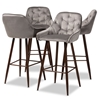 Baxton Studio Catherine Modern and Contemporary Grey Velvet Fabric Upholstered and Walnut Finished 4-Piece Bar Stool Set